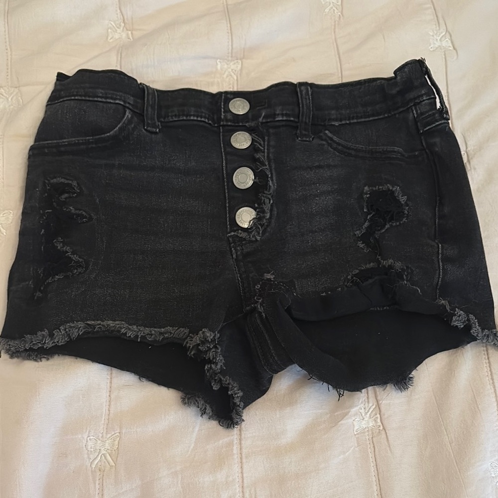 Abercrombie Kids Black Frayed Jean Shorts